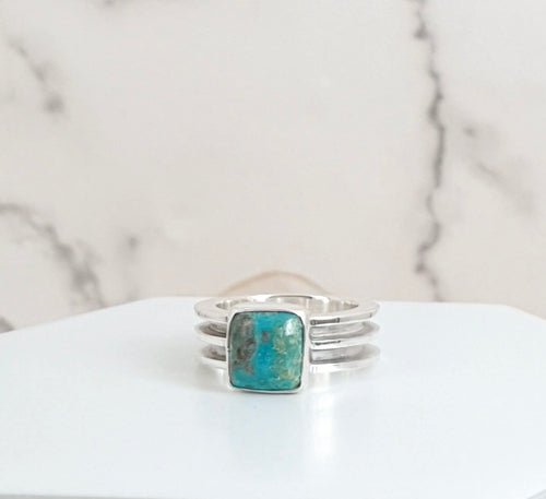 Square Turquoise Double Channel Silver Ring