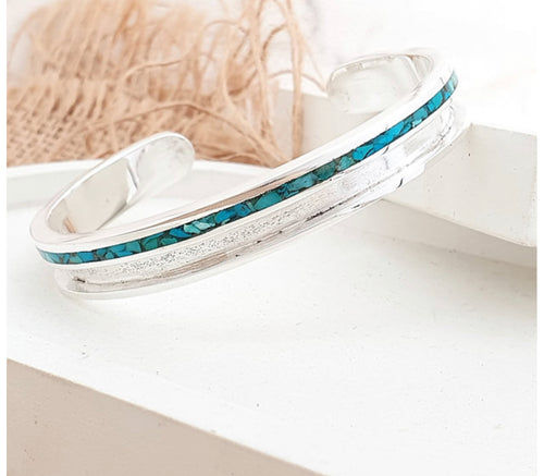 Crushed Turquoise Silver Cuff Bracelet